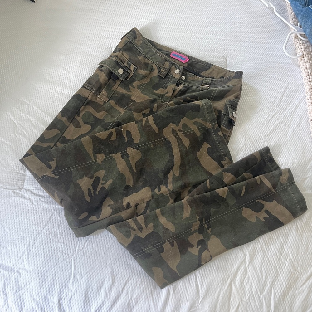 Edikted Camouflage Flare Cargo Pants Jeans